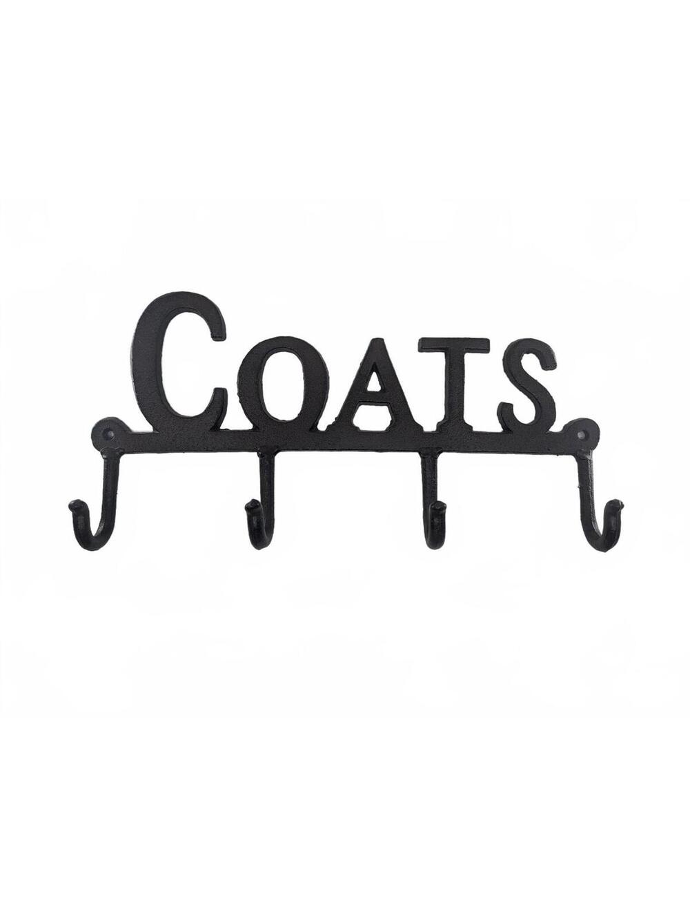 Vintage Cast Iron COATS Wall Hook Rack 4 Hooks Entryway Mudroom